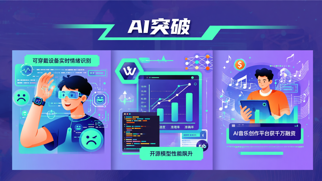 AI突破：可穿戴设备实时情绪识别、开源模型性能飙升、AI音乐创作平台获千万融资