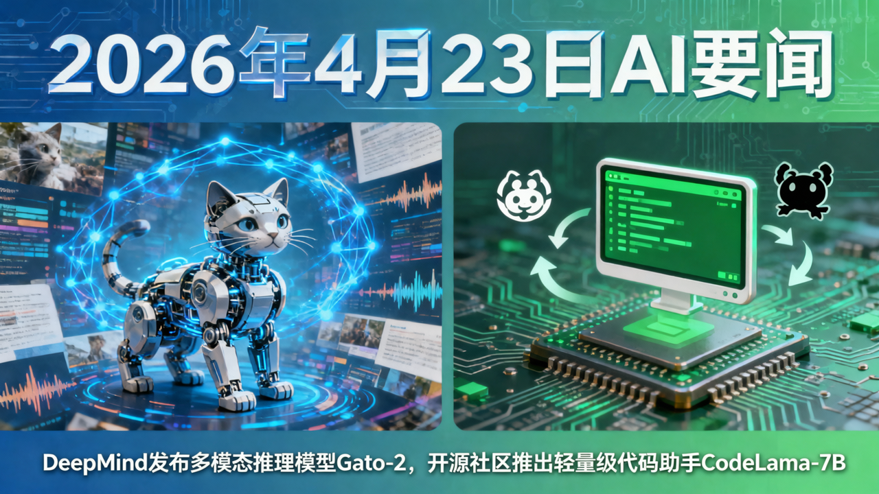2026年4月23日AI要闻：DeepMind发布多模态推理模型Gato-2，开源社区推出轻量级代码助手CodeLlama-7B