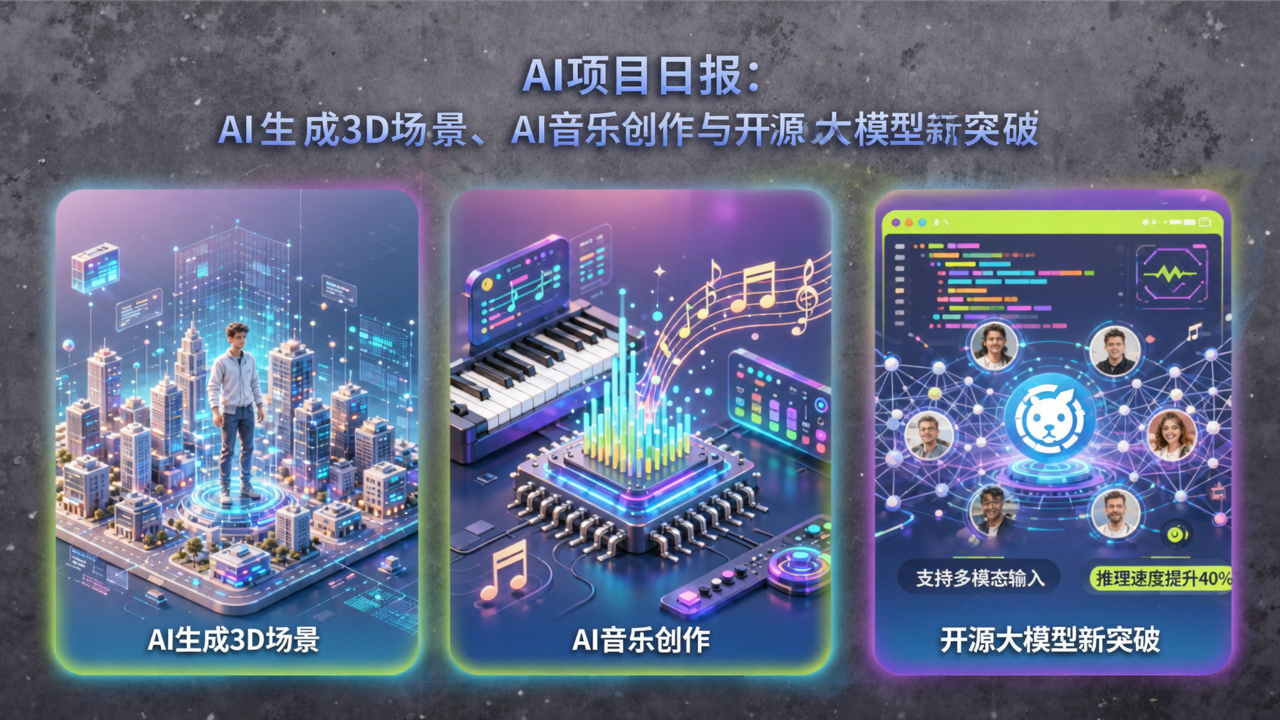 AI项目日报：AI生成3D场景、AI音乐创作与开源大模型新突破