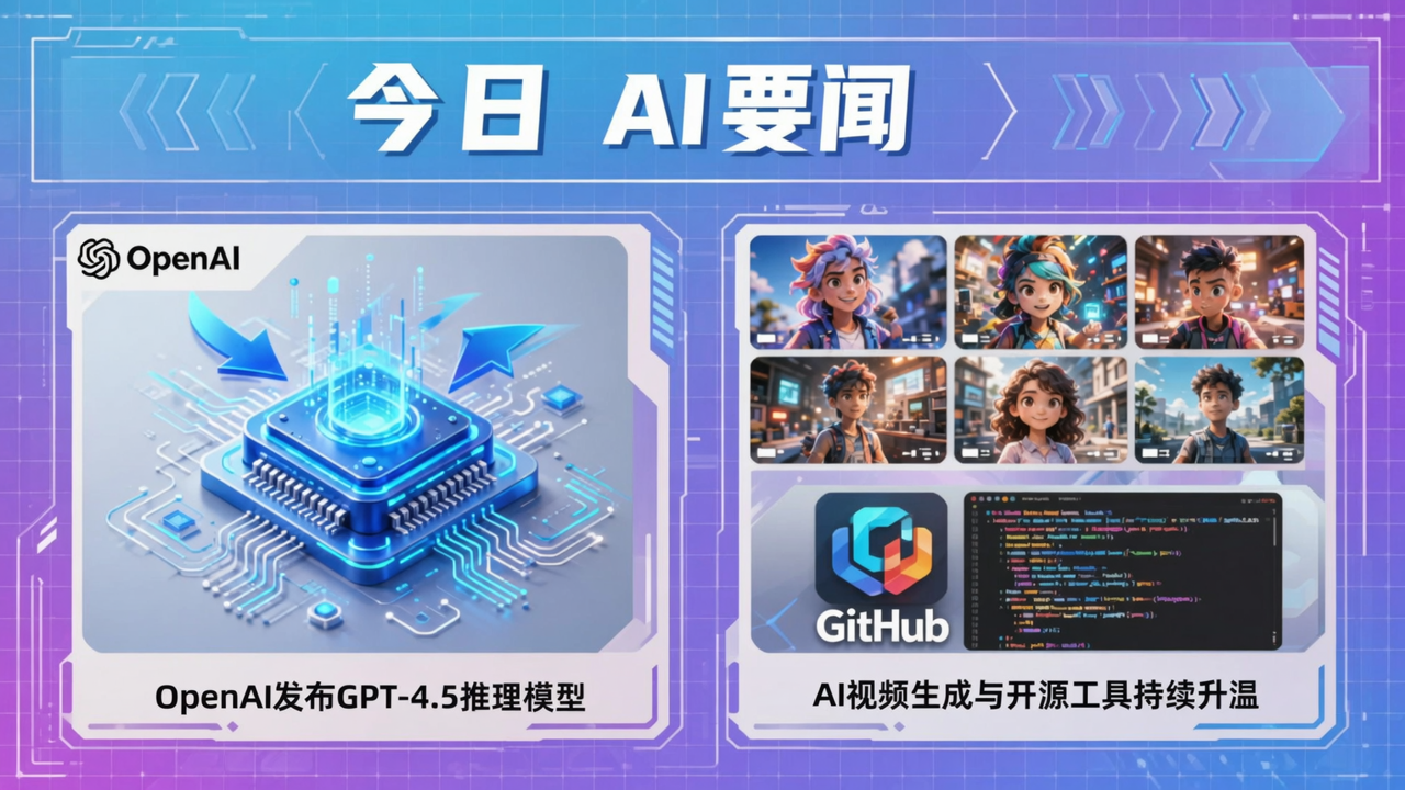 今日AI要闻：OpenAI发布GPT-4.5推理模型，AI视频生成与开源工具持续升温