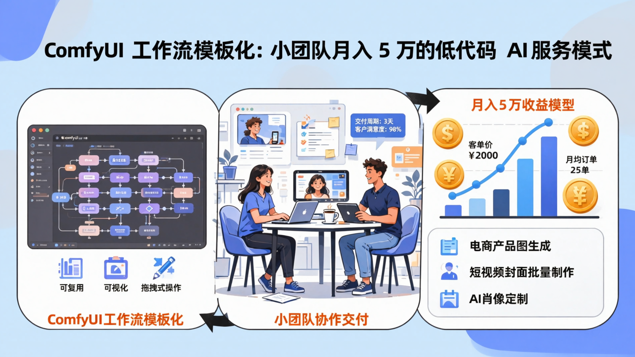 ComfyUI 工作流模板化：小团队月入 5 万的低代码 AI 服务模式