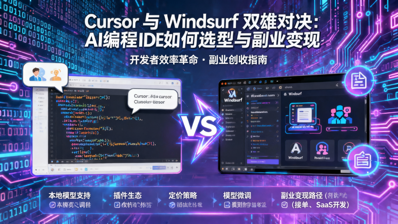 Cursor 与 Windsurf 双雄对决：AI 编程 IDE 如何选型与副业变现