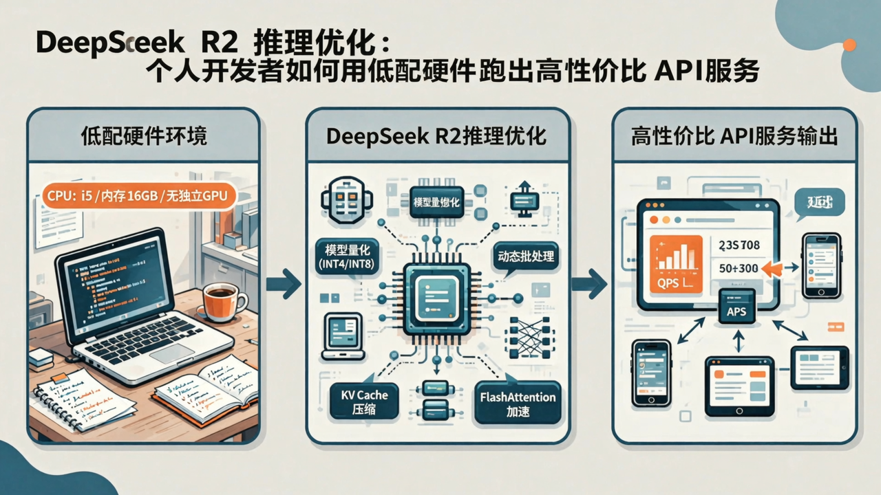 DeepSeek R2 推理优化:个人开发者如何用低配硬件跑出高性价比 API 服务