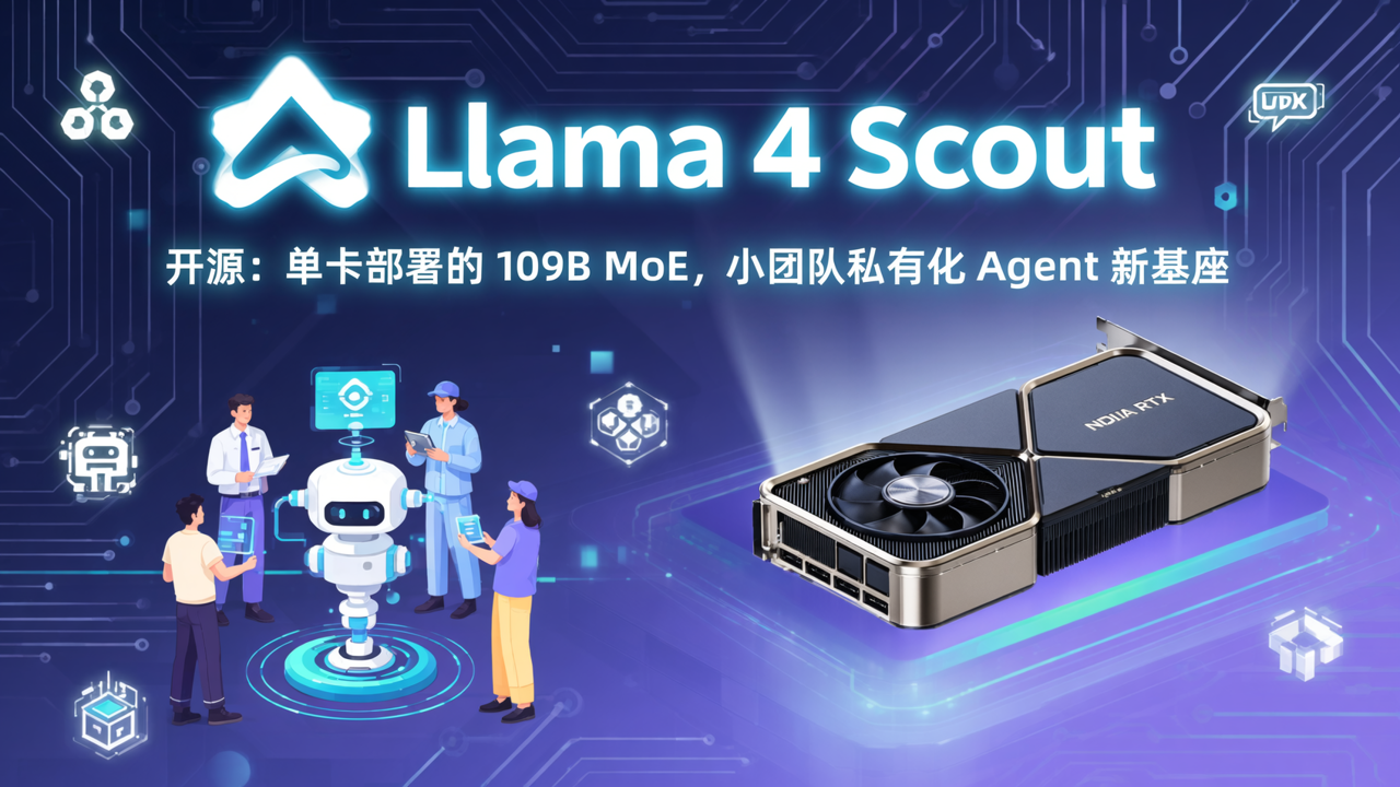 Llama 4 Scout 开源:单卡部署的 109B MoE,小团队私有化 Agent 新基座