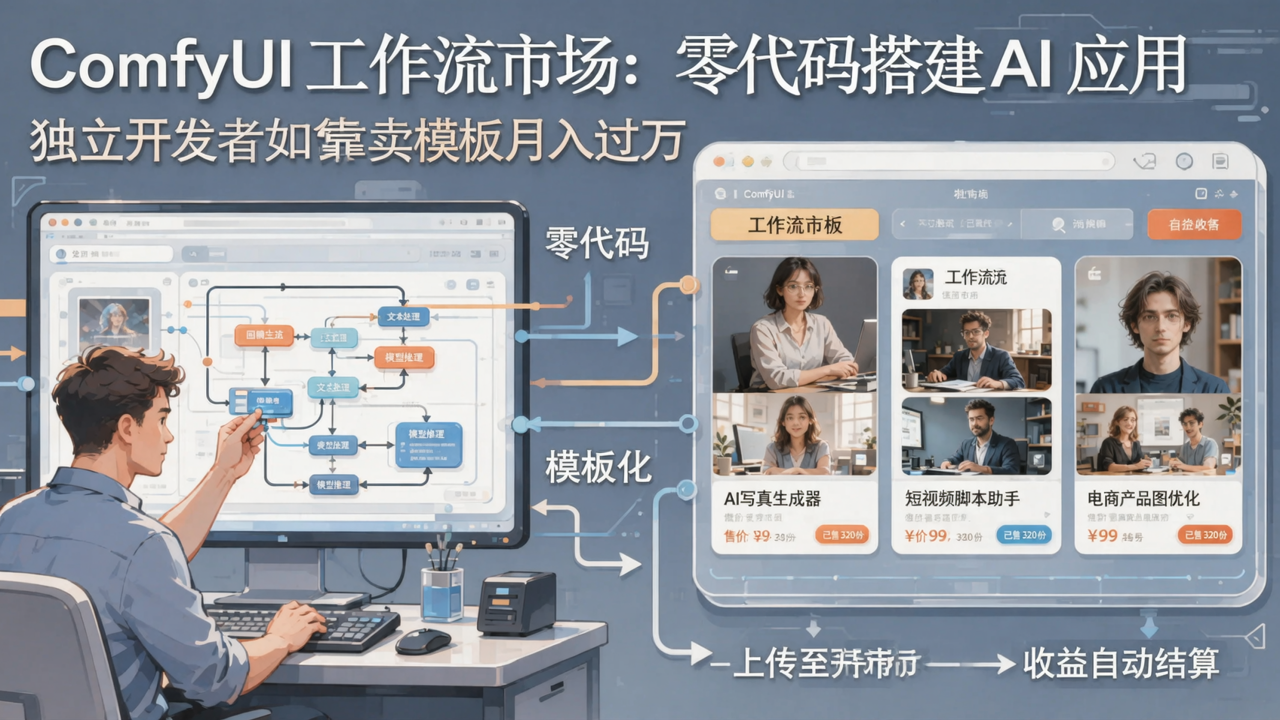 ComfyUI 工作流市场：零代码搭建 AI 应用，独立开发者如何靠卖模板月入过万