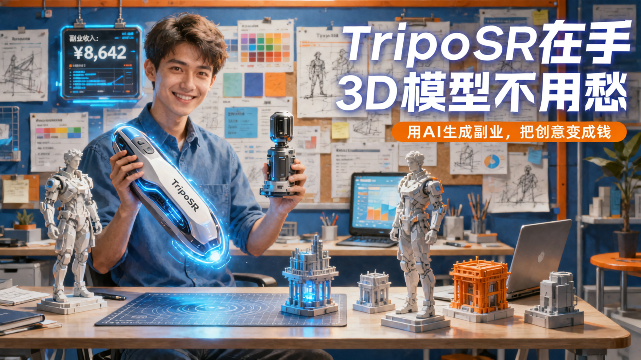 TripoSR在手，3D模型不用愁——用AI生成副业把创意变成钱