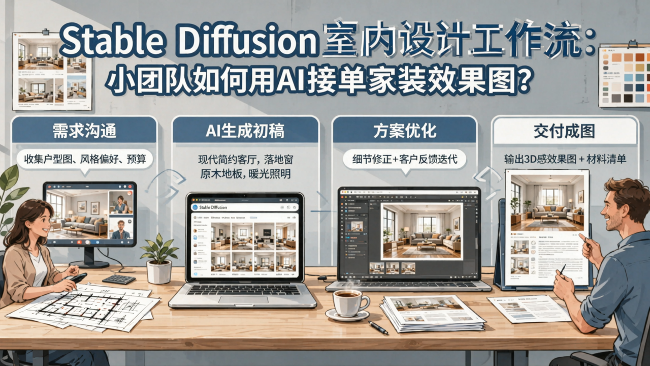 Stable Diffusion 室内设计工作流：小团队如何用AI接单家装效果图？