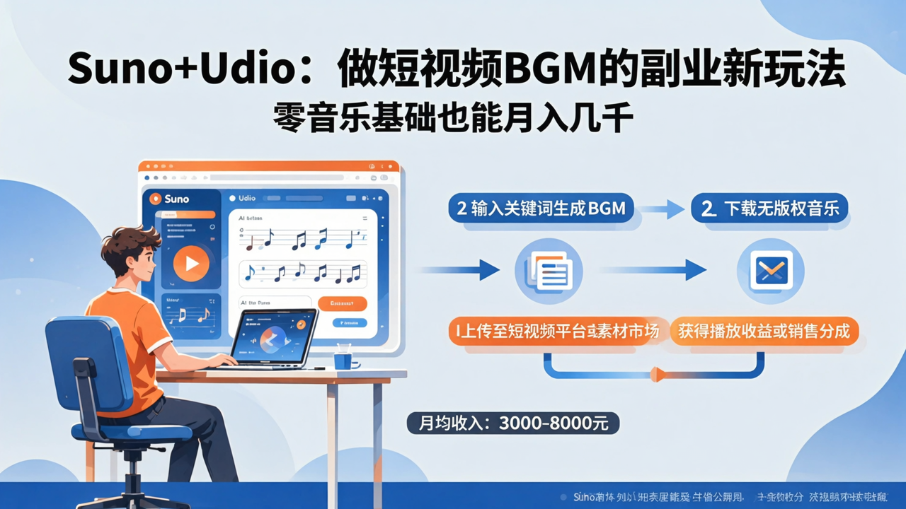 Suno+Udio：做短视频BGM的副业新玩法，零音乐基础也能月入几千