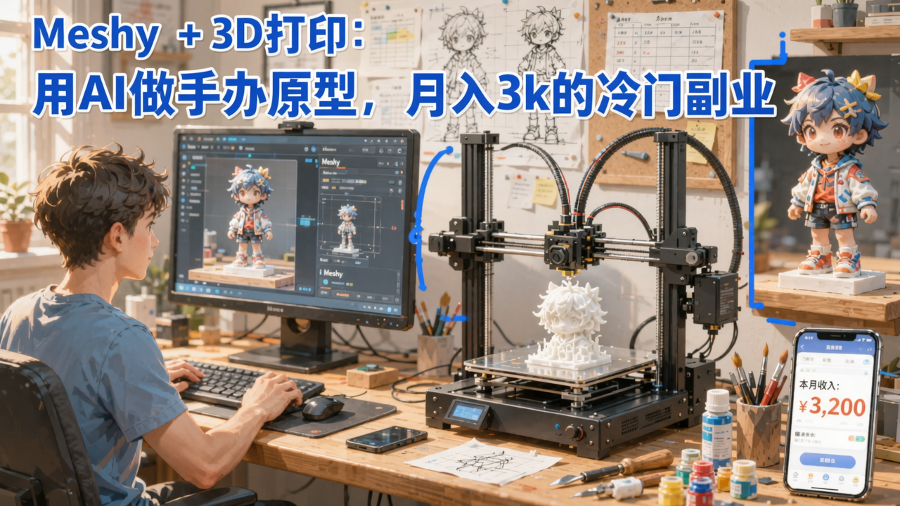 Meshy + 3D打印：用AI做手办原型，月入3k的冷门副业