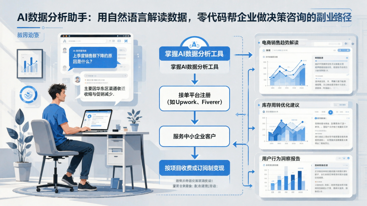 AI数据分析助手：用自然语言解读数据，零代码帮企业做决策咨询的副业路径