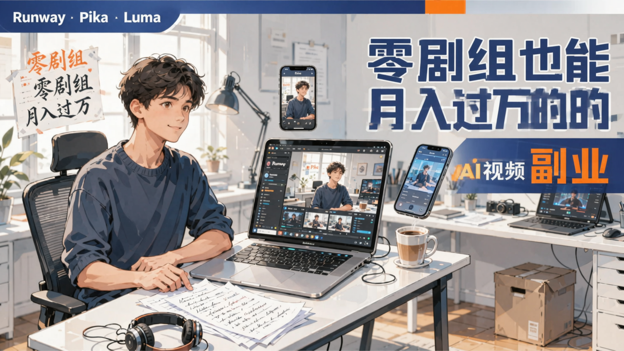 Runway/Pika/Luma短剧生成:零剧组也能月入过万的AI视频副业