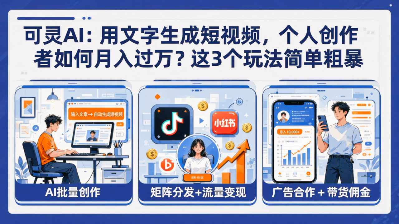 可灵AI：用文字生成短视频，个人创作者如何月入过万？这3个玩法简单粗暴
