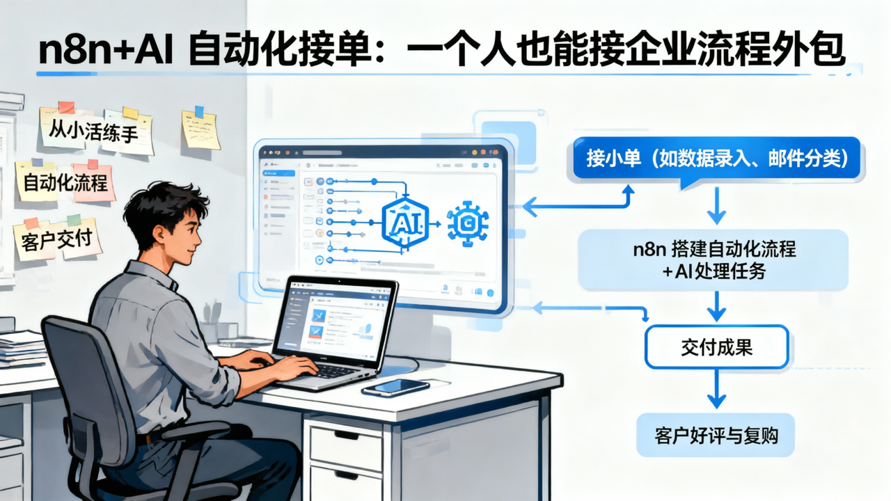 n8n+AI 自动化接单：一个人也能接企业流程外包，先从小活练手