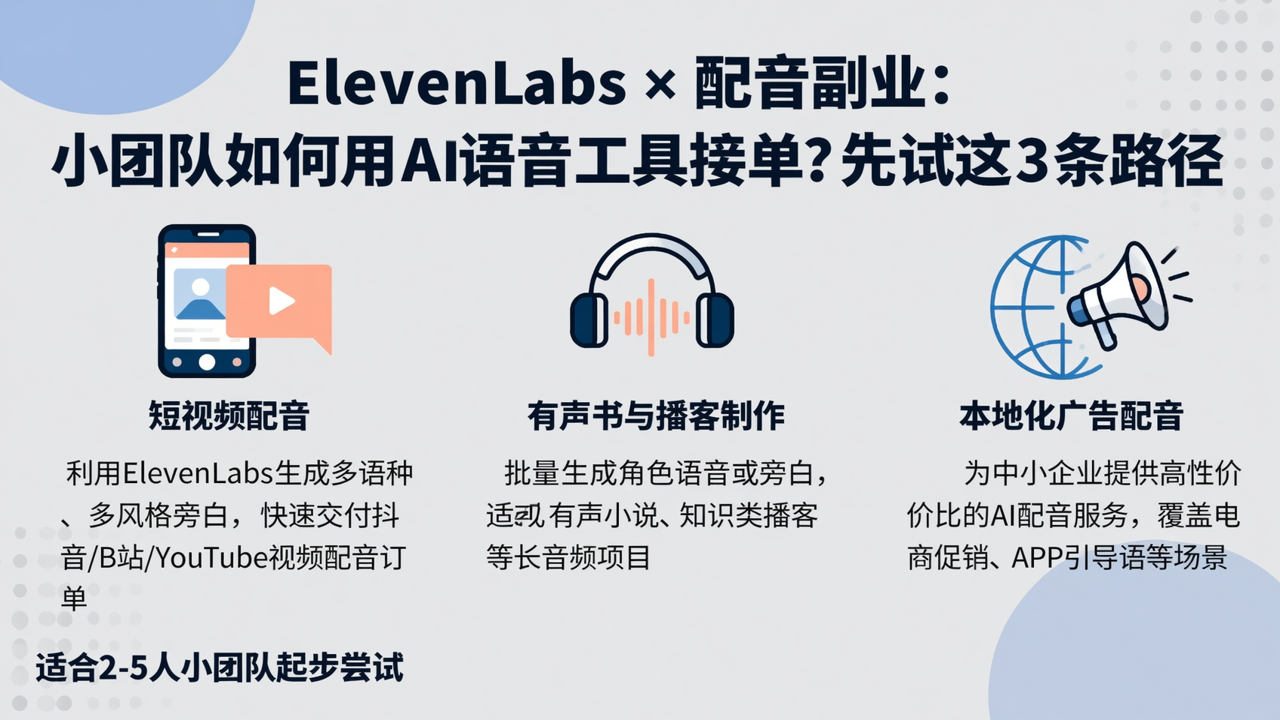 ElevenLabs × 配音副业：小团队如何用AI语音工具接单？先试这3条路径