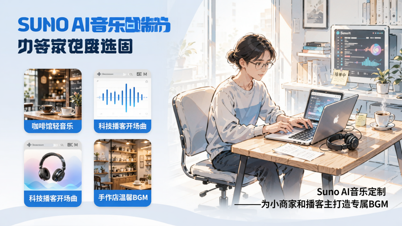 Suno AI音乐定制:为小商家和播客主做专属BGM,一个人也能接单