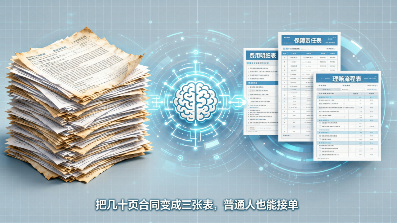 大模型保单托管：把几十页合同变成三张表，普通人也能接单