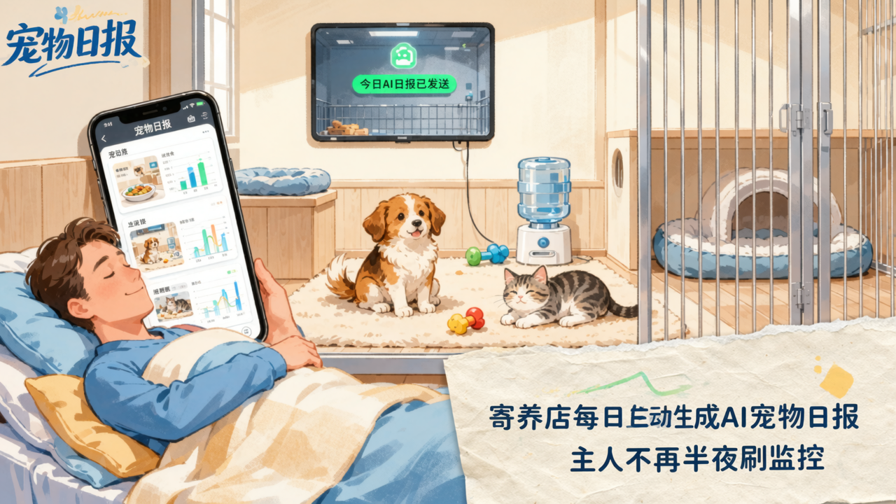宠物日报：寄养店每天发一条AI日报，主人不再半夜刷监控