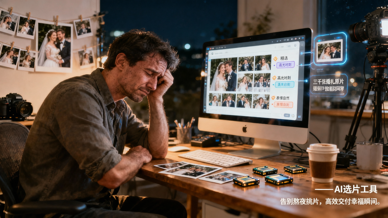 AI选片工具：婚礼拍完三千张，摄影师不用再熬到凌晨三点挑片