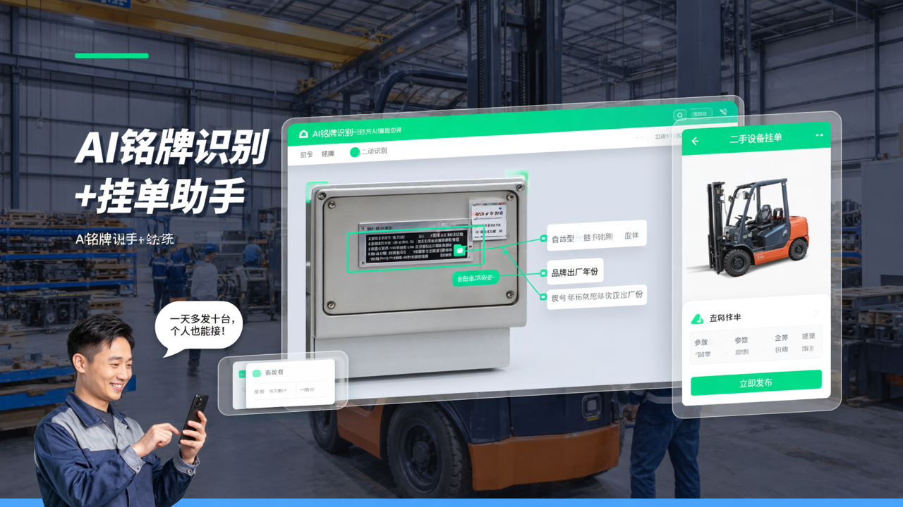 AI铭牌识别+挂单助手：帮二手设备中介一天多发十台，个人也能接