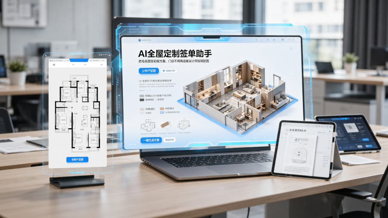 AI全屋定制签单助手：把毛坯图变初版方案，门店不用再追着设计师加班赶图
