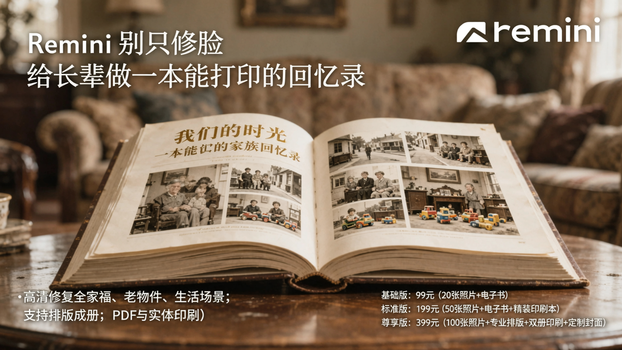 Remini 别只修脸：给长辈做一本能打印的回忆录，怎么收费？